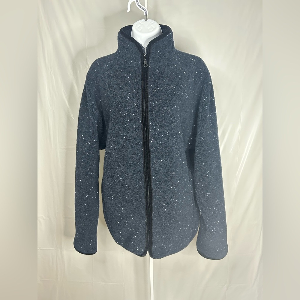 Vintage B Moss Navy Speckled Sherpa Fleece Zip Jacket Medium Cozy